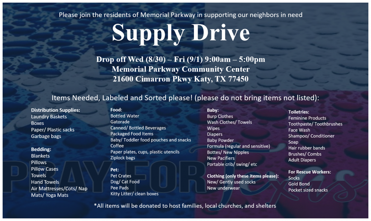 Memorial Parkway Donation Drive