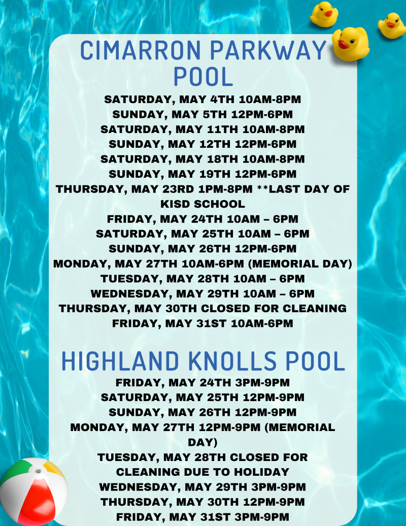 May 2024 Pool Schedule