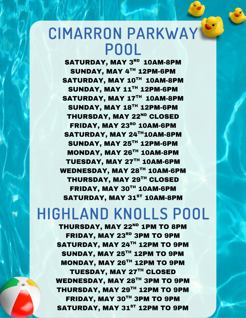 May Pool Schedule