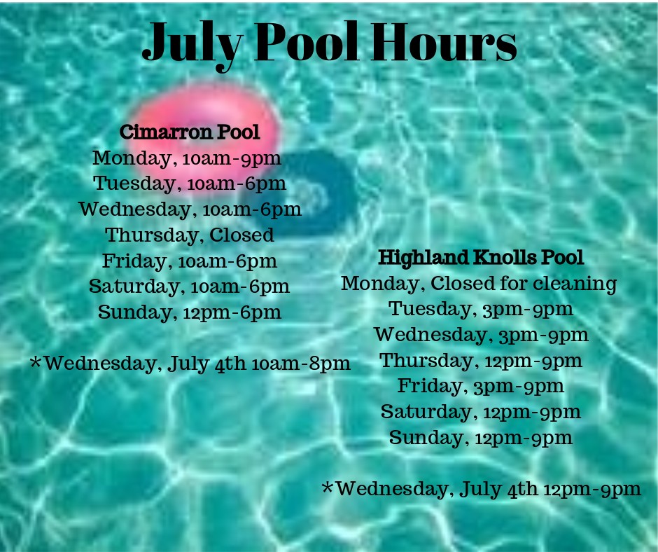 July Pool Hours